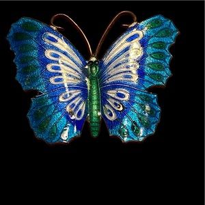 Vintage Butterfly Pin Brooch in Shades of Blue with Gold Tone Back
